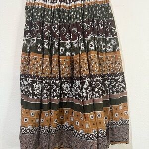 Brown and Tan Pleated Midi Skirt for Casual Wear